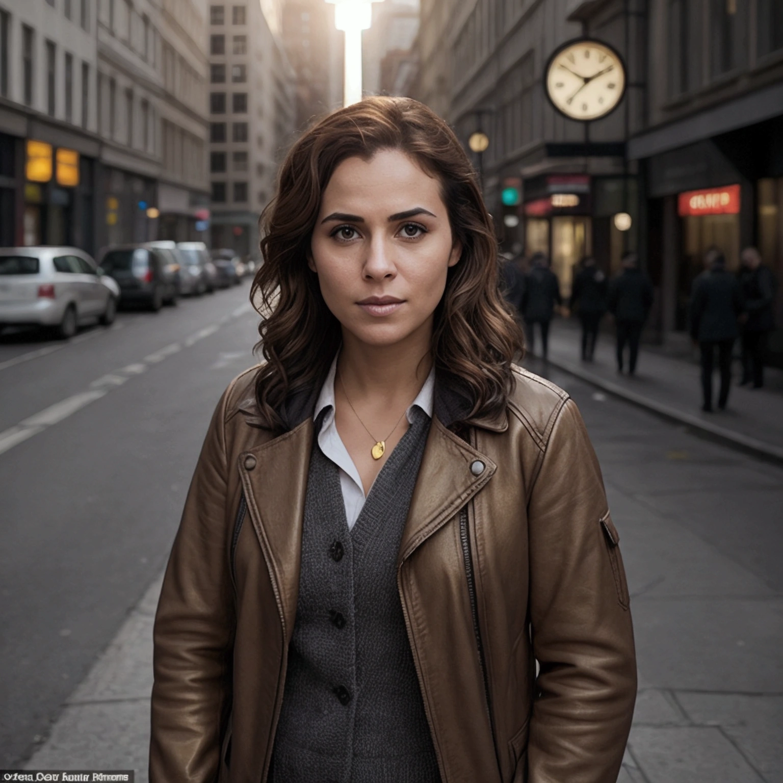 Amidst a bustling city, the main character is: resilient, resourceful,
and determined, with warm color grading, during golden hour.