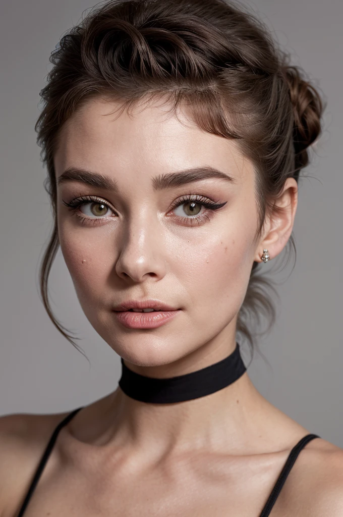 ((best quality, exceptional visual quality)), ((better skin texture, premium material)), ((upper body portrait)), (a hollywood starlet, similar to audrey hepburn, sex symbol darling), the actress who got the role of holly golightly for the remake of breakfast at tiffany's because her good looks are reminiscent to those of audrey hepburn, short hair, (short bangs), (eye makeup, eyeliner)