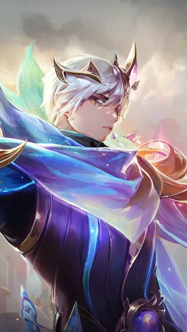 ultra-detailed,(best quality),((masterpiece)),(highres),original,extremely,(\zhong li\),male focus,1boy,solo,long hair,bangs,jewelry,earringsponytail,long sleeves,jacket,formal,closed mouth,suit,gradient hair,necktie,shirt,