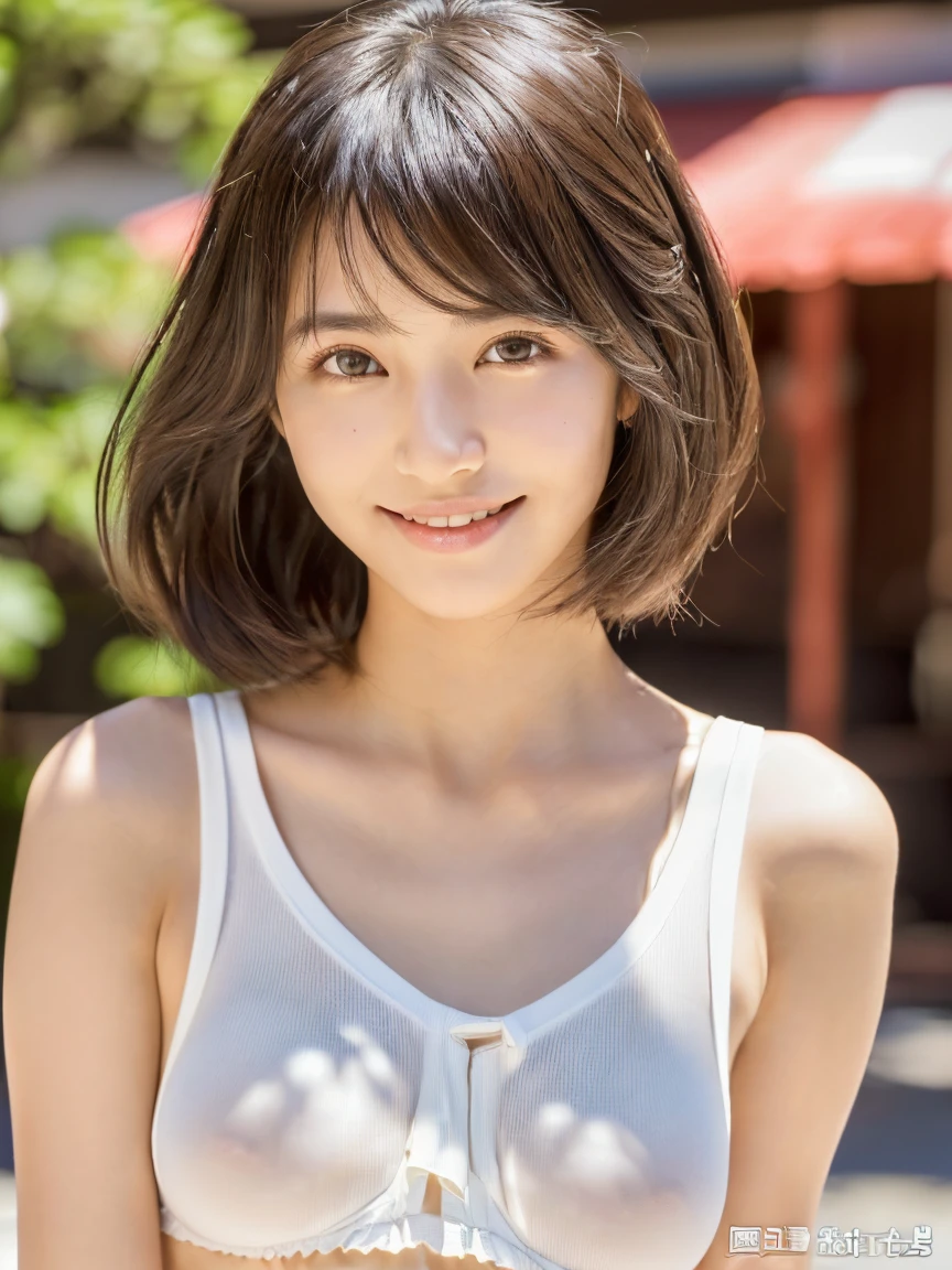 ((((whole body))))、((((From the thigh up: 1.2))))、((((The best beautiful girl)))、((((Small Tits))))、((((whole body))))、 (8k), (Highest quality:1.4), (Realistic:1.3), (RAW Photos), (One Girl), slender、((((short hair))))、((((Bloomers))))、(((((White T-shirt)))))、(((small, Flat Chest:1.3)))、(Ultra-high resolution), (Detailed face), Flawless, beautiful and cute face, (Thin Hair), Beautiful Hair, bangs, (Symmetrical eyes:1.2), (fine grain), (Detailed skin), Realistic Skin, Glowing Skin, Ultra-high resolution, (Slim figure), (supermodel figures), A kind smile:1.2, (A very beautiful and cute girl with a gentle expression, Typical of Japan.),18-year-old