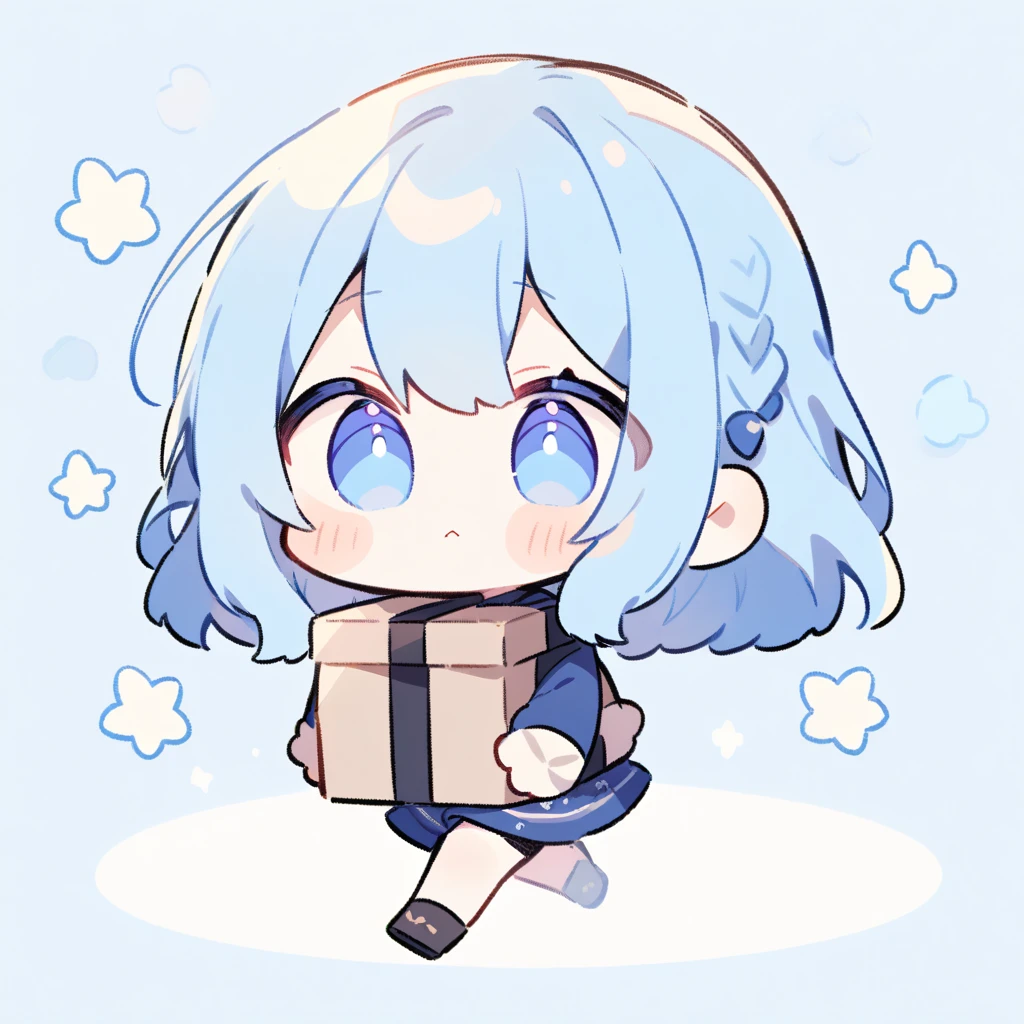 chibi, carrying boxes, cute, blue hair