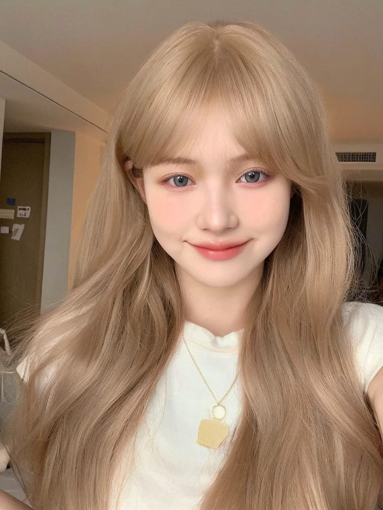 The best quality, Masterpiece, ultra high resolution, (photorealistic:1.4), raw photo, 1 girl, Korean, long hair, pale skin, Half body, Blonde