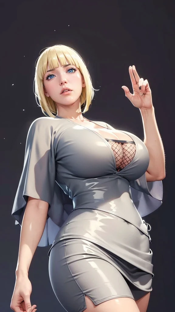 (（（Perfect body,White and tender skin,（（（BLACK KIMONO, CLEAVAGE, VAMBRACES,）））,（（（Samui, Blue eyes, blonde hair, short hair, bangs, blunt bangs,）））,((masterpiece)),high resolution, ((Best quality at best)),masterpiece,quality,Best quality,（（（ Exquisite facial features,Looking at the audience,There is light in the eyes,Poker face）））,Look up at the sky，Raise a hand，From below）））,（（（Light and shadow,Huge breasts）））,（（（Looking at the camera,black background,)））)