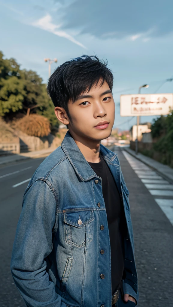Masterpiece, best quality best, 1 young man, Asian man, East Asian people, one person, The muscles are in good proportion., Posing obscenely, short hair details, white teeth, jacket set, road background, Realistic style,photography,Can be seen from the front, see viewersMasterpiece, best quality best, 1 young man, Asian man, East Asian people, one person, The muscles are in good proportion., Posing obscenely, short hair details, white teeth, jacket set, road background, Realistic style,photography,Can be seen from the front, see viewers