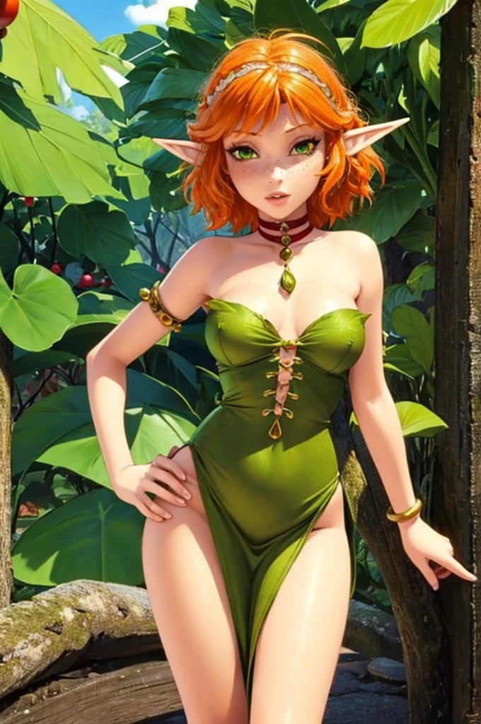 Princess Selenia - Arthur and the Invisibles, cute sexy elf girl with short orange hair, freckles, slender body, green eyes, green dress made of leaves, porn, hentai