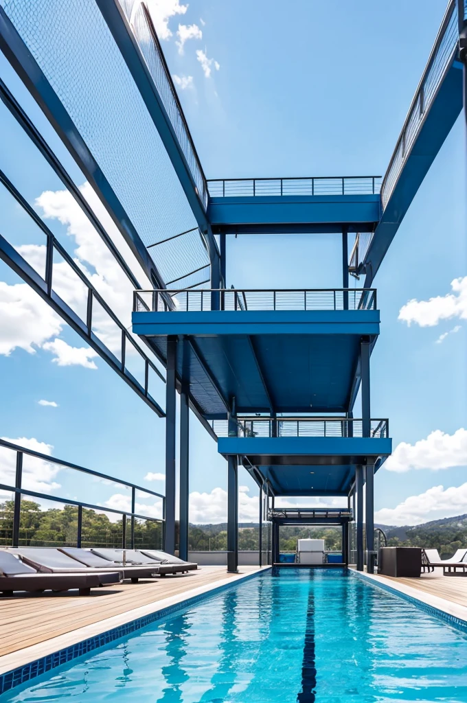The high dive platform looms above you, its sleek metal structure contrasting against the calm blue waters of the indoor pool. You can almost feel the adrenaline rush as you imagine yourself standing at the edge, ready to make a splash.