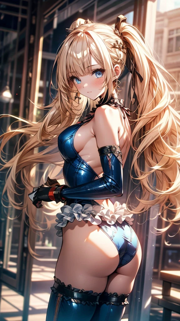 (Very detailedなCG), (最high quality), 1 girl, 完璧なface, marirose,Blue one piece swimsuit,Shiny肌, Glowing Skin, Wide Hips,tight,Waist,Bodysuits,leotard,bangs,blue eyes,取りoutsideしたスリーブ,White gloves,Knee socks Elbow gloves,Expose your shoulders, Twin tails,Golden Paper,Long Hair, ((Very detailedな背景)), Cowboy Shot,Dynamic Angle, (From behind,I had already finished, Recall), 1 girl, alone,beautiful Finger,beautiful long legs,beautiful body,(Mature Woman:1.3),Compensate,Lips parted,(Shiny skin:1.3),(Beautiful and dense skin),(Thin Hair), masterpiece, high quality, High resolution, Confused,(beautiful and aesthetic:1.2), beautiful hand, (4K), 8k, Perfect balance,(extremely detailed CG unity 8k wallpaper), Perfect hands, Embarrassing, blush, Light_vestige,Intricate details,Written boundary depth, extremely delicate and beautiful,Professional photography, Bokeh, High resolution, Sharp details, 最high quality, (beautiful,chest), (beautiful_face), (タイトなWaist), bent, Thick thighs, beautiful目, beautiful背景, particles of Light, Light of the sun, dramatic Lighting, outside, Shiny, Realistic, 最high quality, Very detailed, Get used to it, scenery,