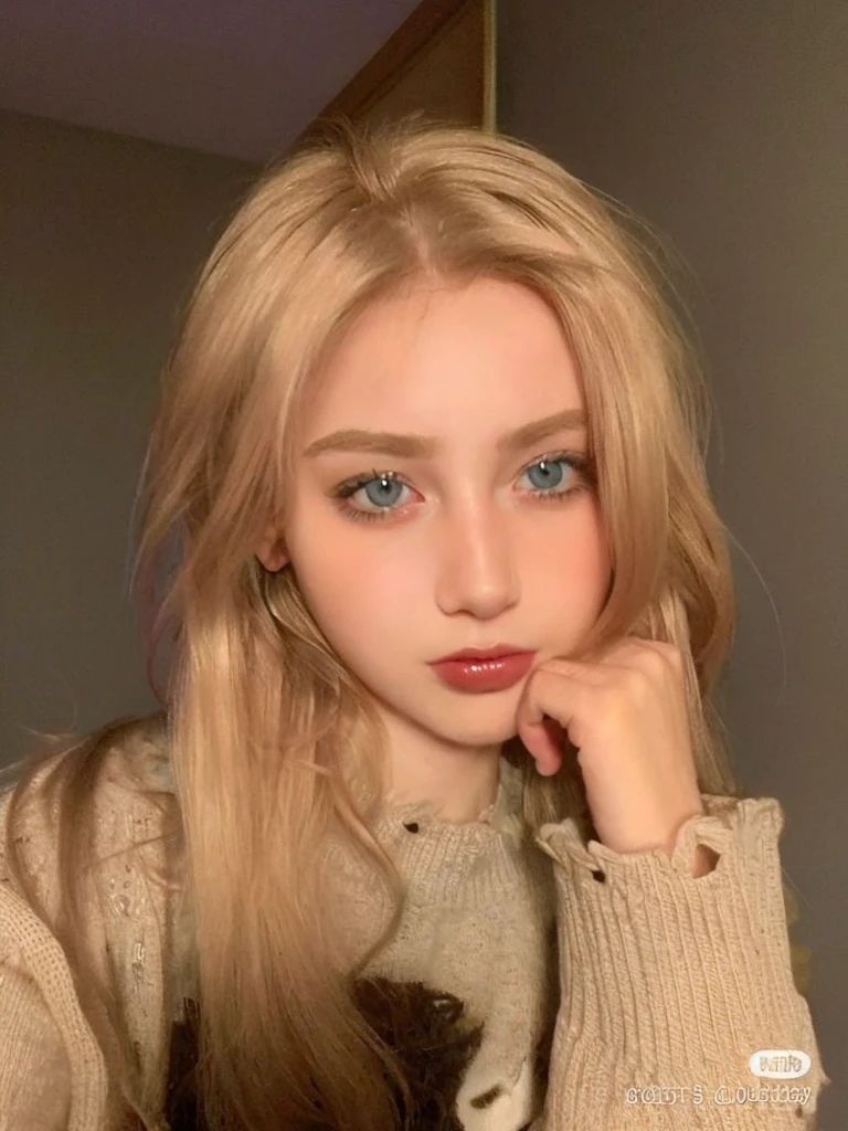 (Best Quality, Masterpiece), 1 girl, beautiful girl, blue_eyes, ((Hair color [rubio Hair], [pixie cut with bangs] Hair)), earrings, lips, short sleeves,realist, narrow waist, charming, long eyelashes, White skin, (beautiful), (detalleed Face), detalleed eyes, detailed iris, 