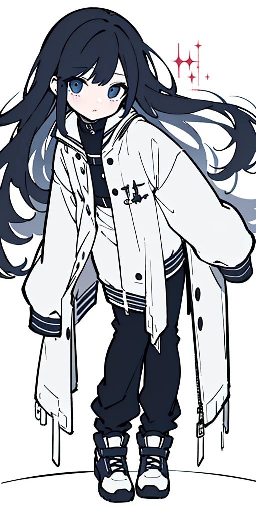 Highest quality, beautiful, detailed,
One girl, detailed background,
Highest quality, Flat Color, Limited edition palette, bold lines BREAK,

One girl, (Straight jacket) , Long Hair, cute,
View your viewers,Contemporary, BREAK,

whole body, Full Body Lesbian,White background