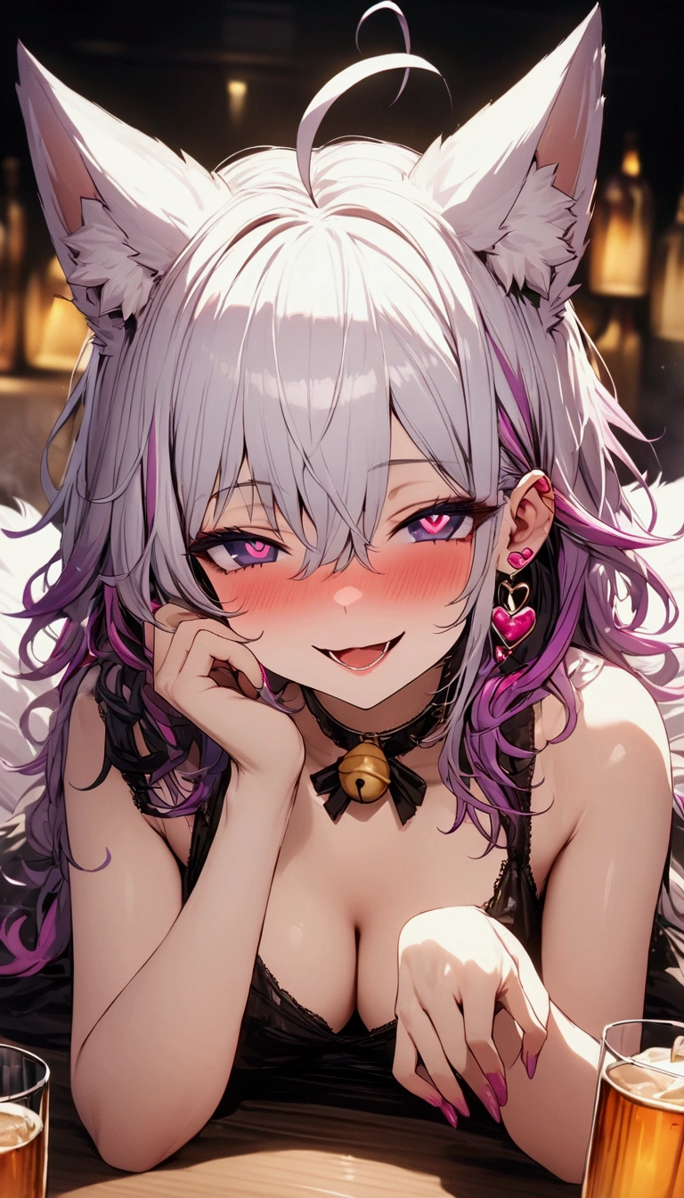 ((highest quality, 8K, masterpiece,high resolution、High resolution、Sharp focus、highest quality)),(1 girl, dark skin,white hair, yellow eyes, cat ears, ),medium breasts,slim body,put hands up,Shiny skin、Moisturized Skin、cameltoe, having convulsions, sweat,lying on the bed, missionary,nipple thorough, view from above,