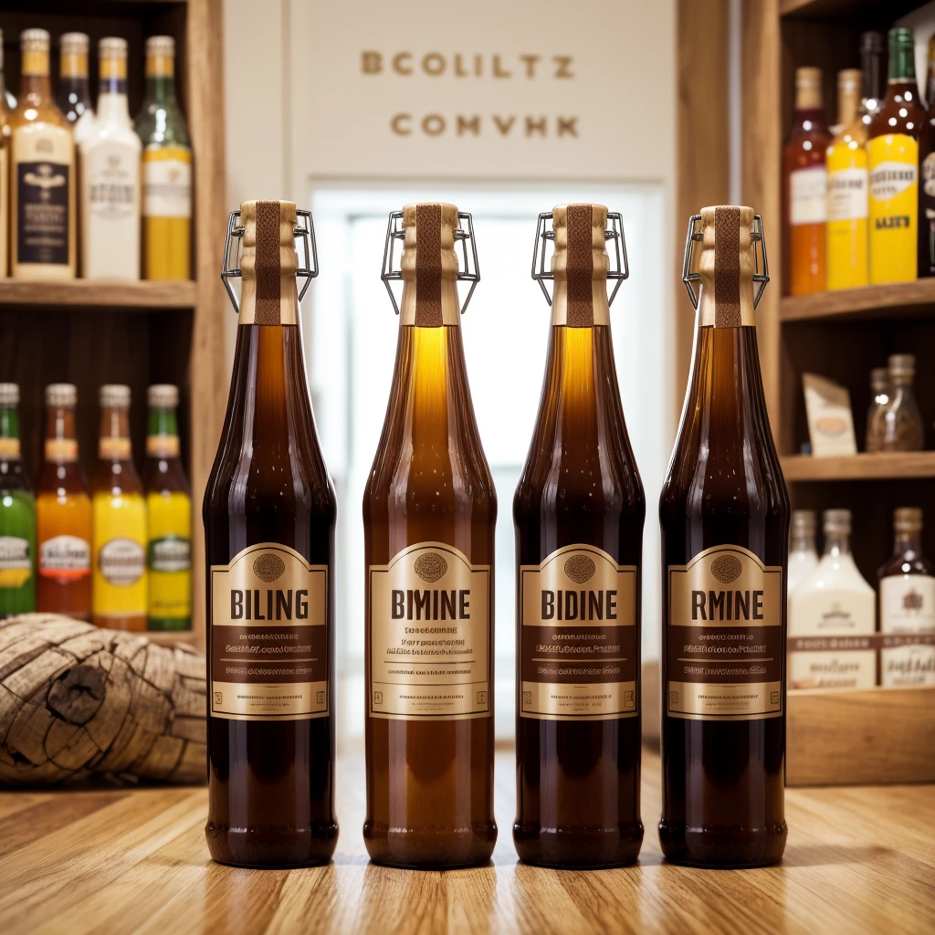 Create an eye-catching and visually appealing label design for a beverage in a brown glass bottle. Consider the brand aesthetic and type of beverage to create a design that effectively communicates its essence. Include elements that convey the quality, flavour and uniqueness of the product, ensuring that the label stands out against the brown background. Use complementary colours, fonts and graphics that resonate with your target audience and evoke desired emotions. Don't forget to include important information such as the logo, product name, volume and any necessary legal requirements in the design to create a cohesive and professional look.