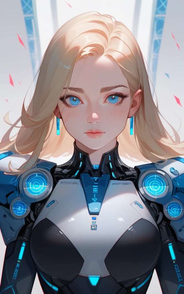 girl, white bodysuit, blonde, blue eyes, Hyper Realistic, intricate details, complex design