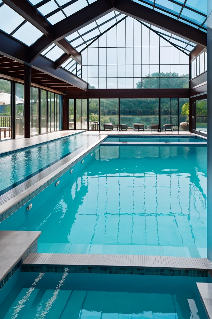 a high dive platform, a calm indoor pool, low viewpoint, water reflections, bright lighting, photorealistic, 8k, hyper detailed, dramatic lighting, realistic water, reflective surfaces, serene atmosphere, crystal clear water