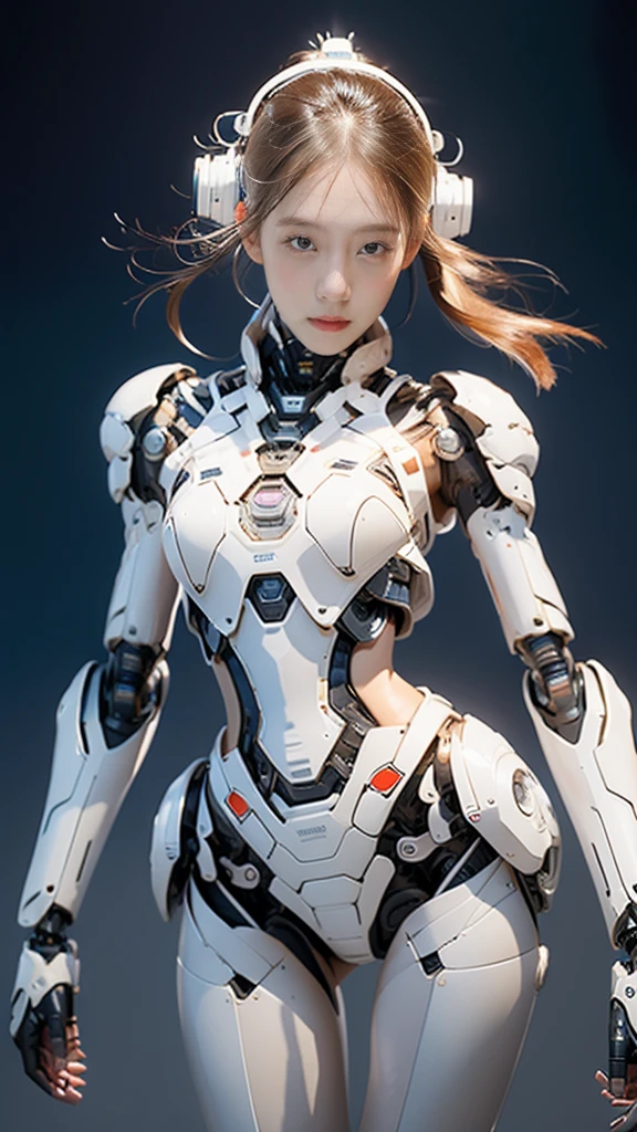 {{best quality, 1080P, Masterpiece, Ultra high resolution, photorealistic, ultra realism, Realistic skin texture, Extreme skin detail, dslr, Detailed eyes, blue eyes, Facing the camera, A very beautiful young face, Concise facial structure, Pale skin, Realistic skin texture, Extreme skin detail, oc render reflection textures, Realistic light and shadow, Single picture, alone, beautiful chinese girl face, The body is slim and balanced., Age 20, Height 170, ????? girl, NUDE, sexy pose, no underwear, A girl with the body of a mechanical robot., Transparent futuristic black glass mech armor suit, The mechanical ?????? is attached to the neck., flat stomach, Girl with perfect robot arms and legs, You can see the pattern from the top of the head to the feet., Stand until you can see your feet., full body view, Whole body photo.}}