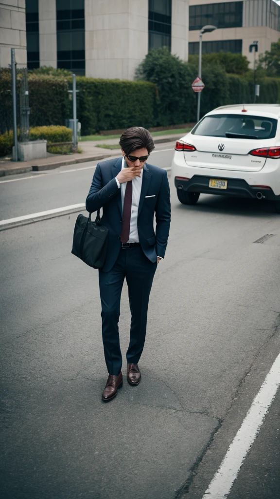 Apologizing man in suit