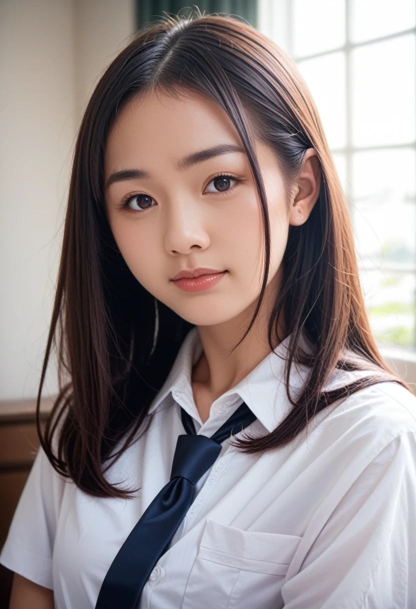 8k, raw photo, best quality, masterpiece, realistic, photo realistic, clear, professional lighting, beautiful face, best quality,ultra high res, realistic japanese beautiful, Super detailed, 1girl, indoor, cropped legs