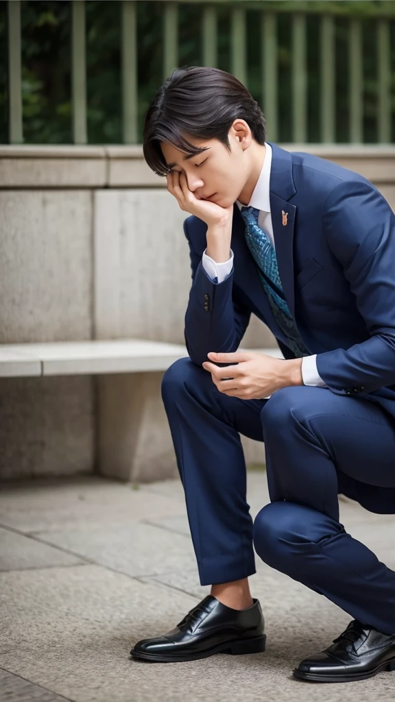 Apologizing man 1 person bowing his head suit