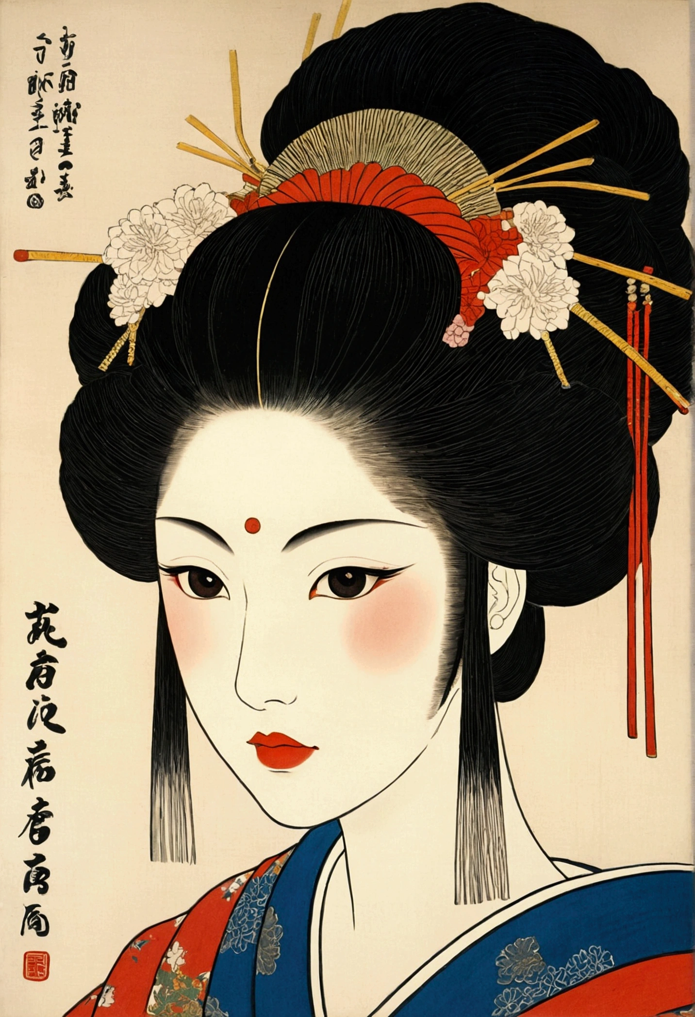 head of'artwork、superior quality、Painting Ukiyoe Sharaku Femme soufflant Beadlo