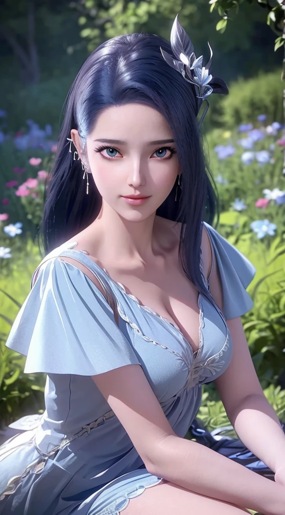 German woman in blue dress sitting on the bed, bedroom, Cute anime waifu, Popular topics on cgstation, 8k high quality detailed art, anime barbie wearing white, Very detailed and beautiful fan art, Very detailed artgerm, Beautiful anime woman, wlop sum sakimichan, medium breasts,long hair, (looking at viewer:1.2), hair ornament, , beautiful face, erotic, alluring, nude, couch, high heels, spread legs, pussy, pubic hair, female pubic hair, topless, 