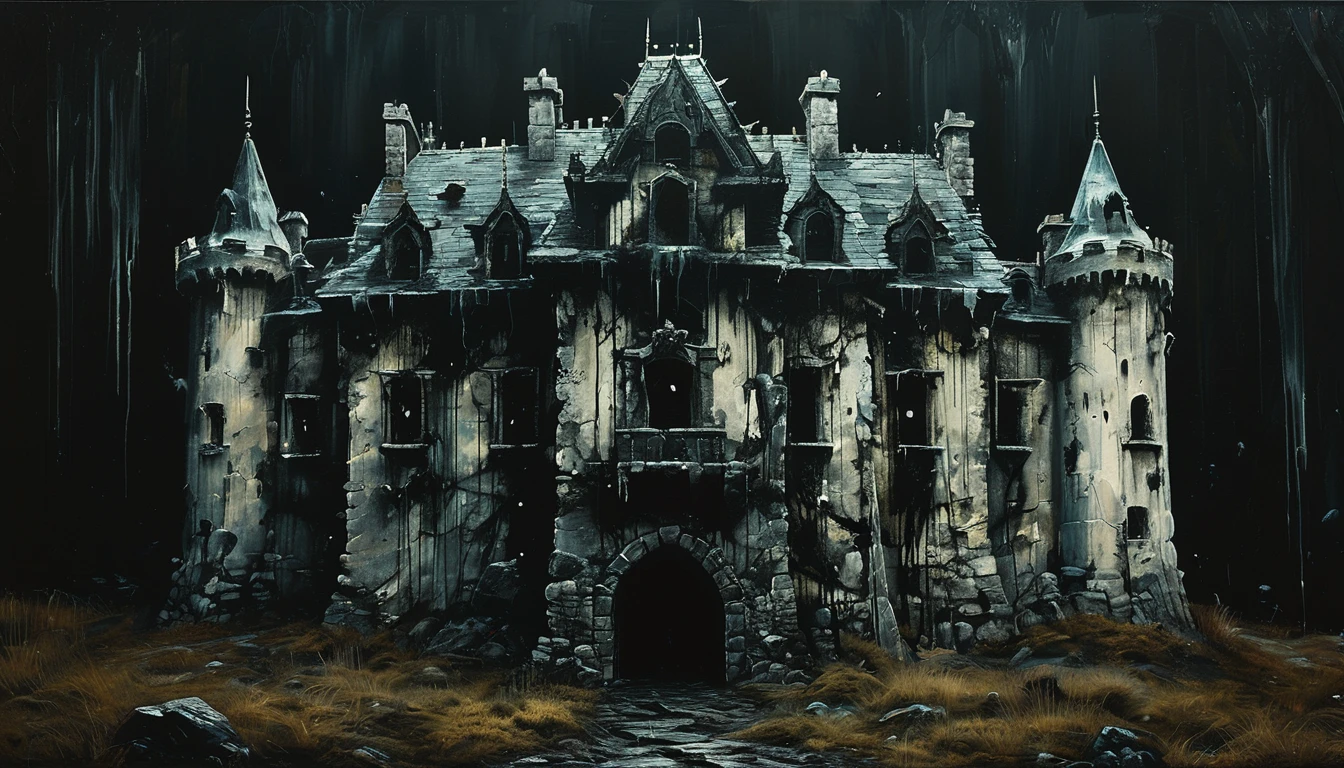 impactful paint of an horror castle    highly detailed,   8k,   sharp,  professional, clear,   high contrast, high saturated, , vivid deep blacks, crystal clear