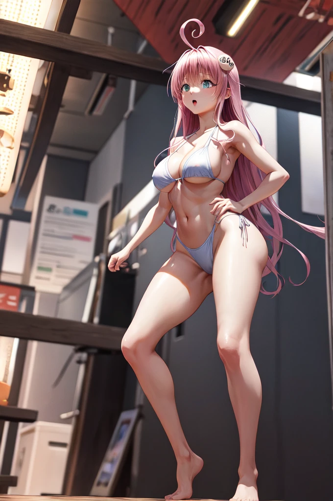 (masterpiece),(Highest quality)、(Very detailed)、(Very detailedなCG)、(Very delicate),(Perfect lighting),(8k)、(Dynamic Angle)、(Clear images)、Vibrant colors, woman、masterpiece、Highest quality、Written boundary depth、Cinema Lighting、masterpiece、Highest quality、Very detailed、colorful、Vibrant、Large Breasts、Thighature woman、alone、(masterpiece、Highest quality、High resolution、Anime Screen Capture、Anime Color)、(Perfect Anatomy、Beautiful attention to detail、Beautiful detail body、Beautiful breasts、Shiny)、Sexy mature anime woman standing outside in aswimsuit、((bikini))、performer、look up、Side bangs、Pink Hair、The eyes are round、Long Hair、Side bangs、Large Breasts、Large Breasts、Large Breasts、woman on top