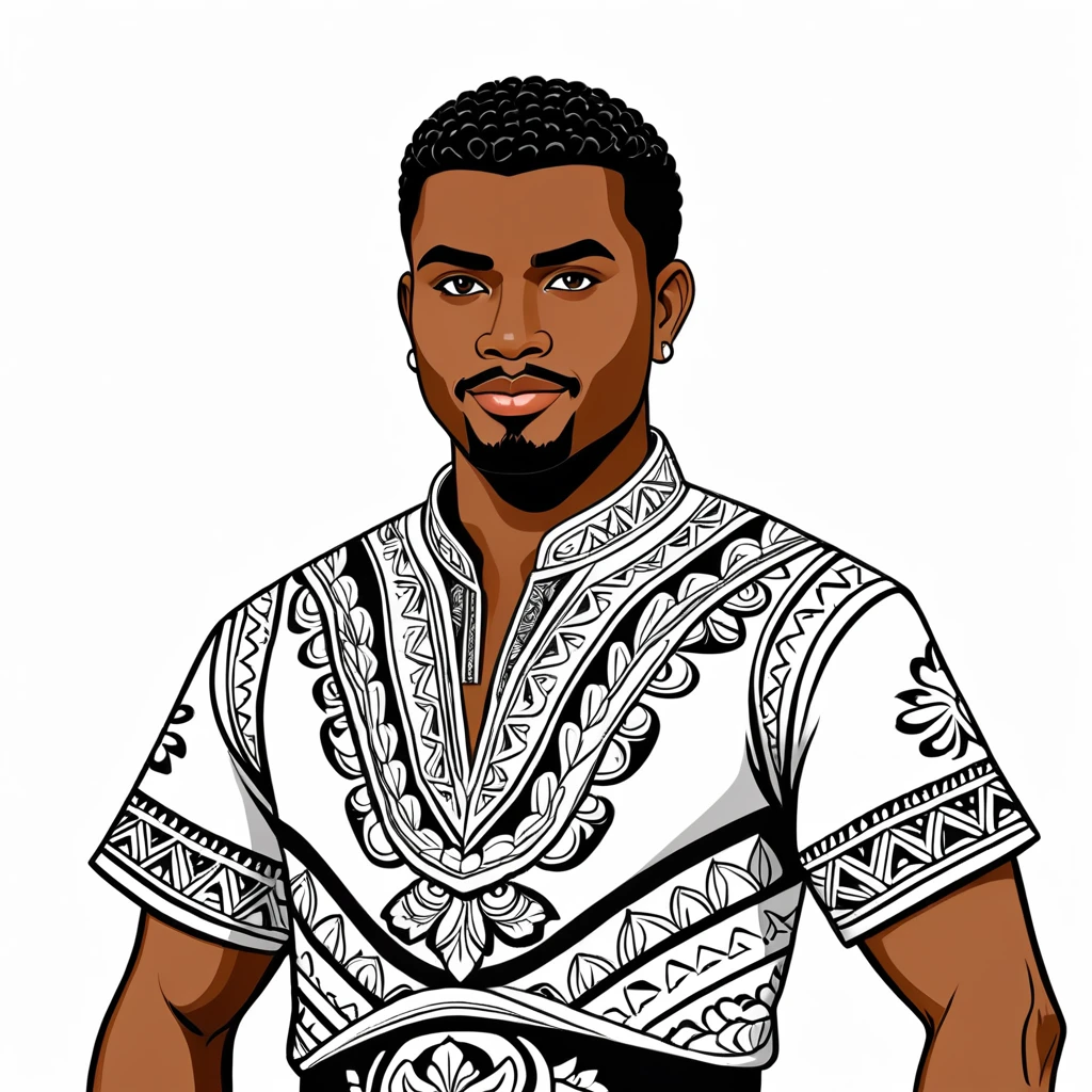 man in fiji folk outfit, vector graphics, strong contours
