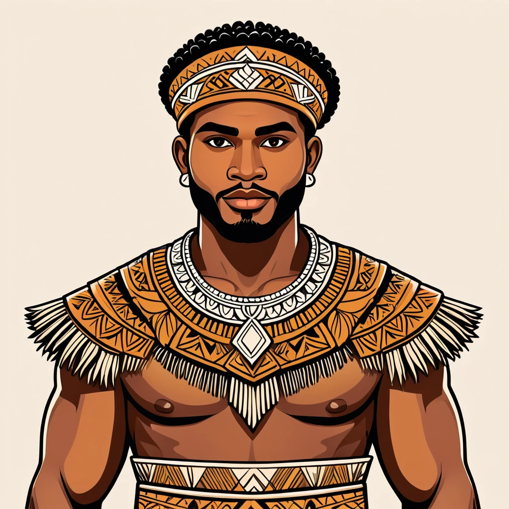 man in fiji folk outfit, vector graphics, strong contours
