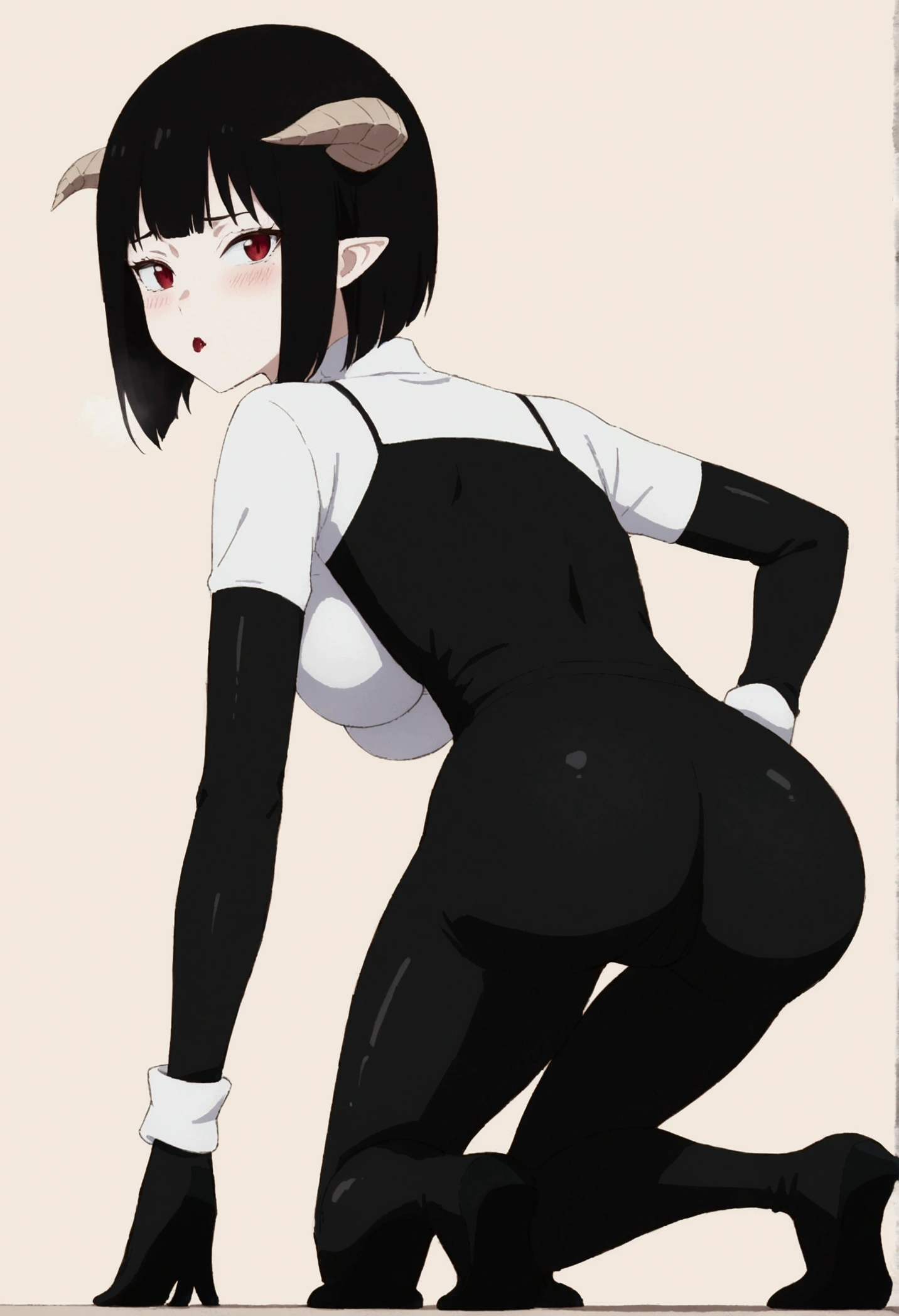 Sarada from the back, bsdm, kneeling looking at the viewer, View from the lower camera, thick-thighs, flatchest, big-ass, Bodysuit latex, Heart-Shaped Ass Cutout Clothing, descalca, perfect feet, corpo mageo