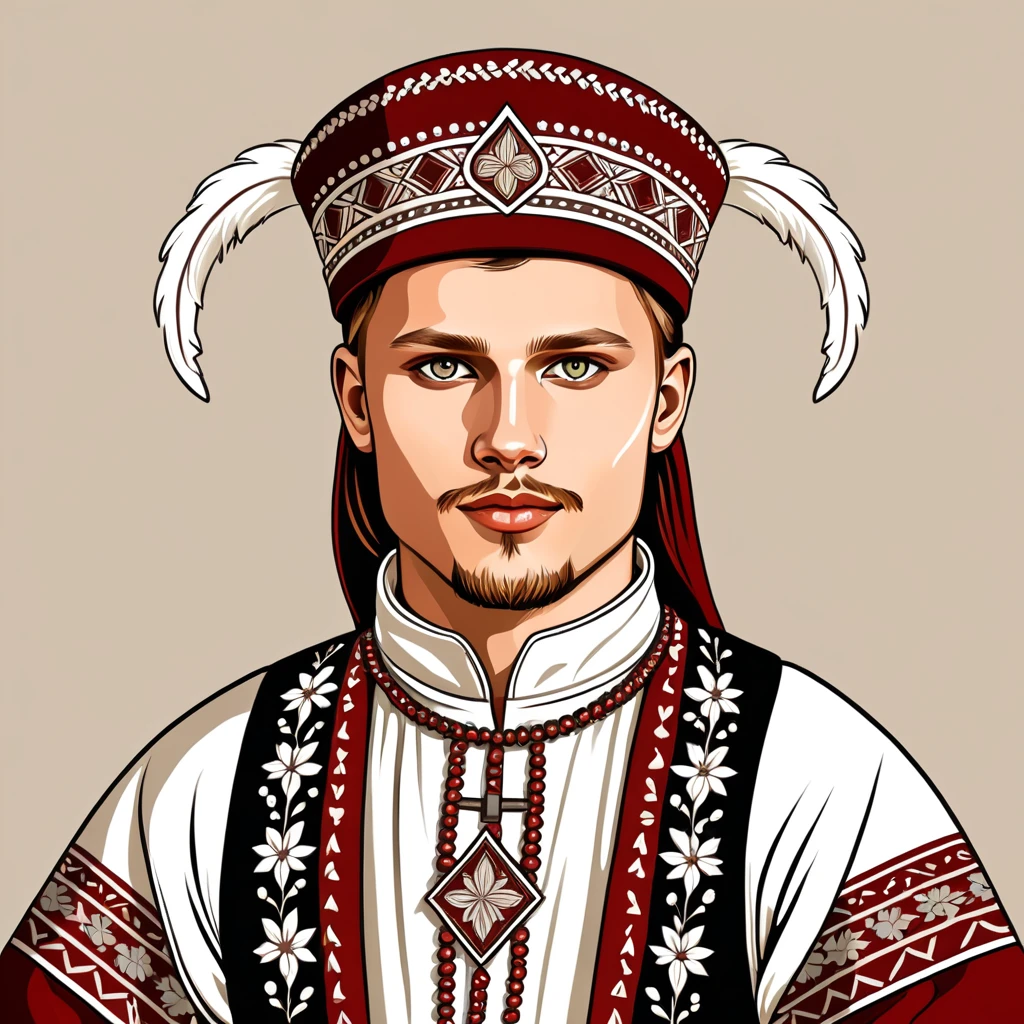 man in latvia folk outfit, vector graphics, strong contours