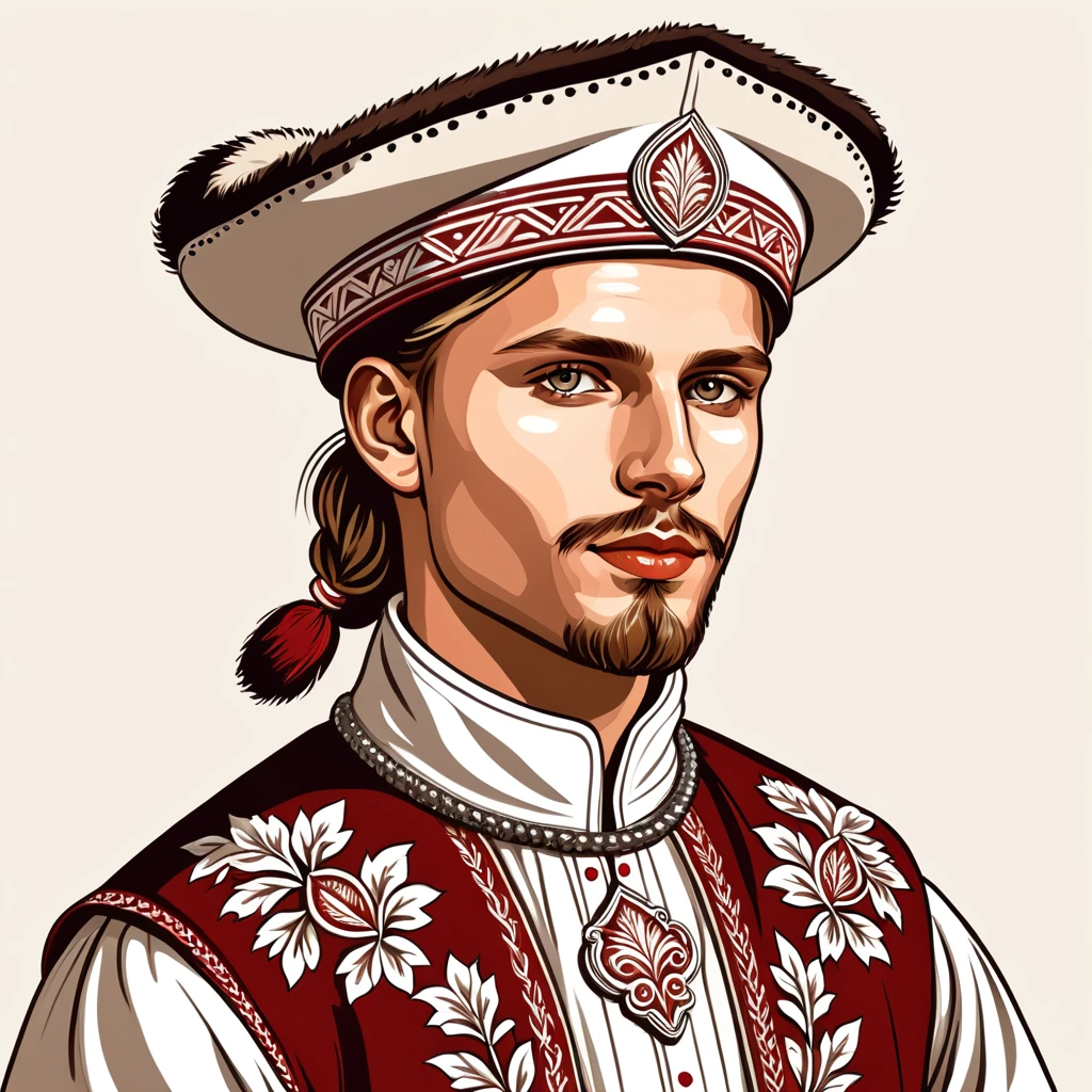 man in latvia folk outfit, vector graphics, strong contours

