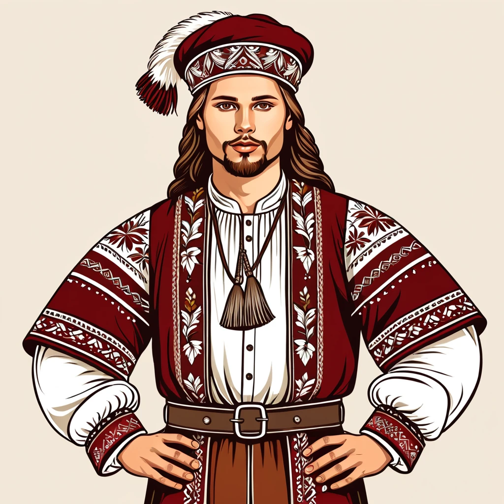man in latvia folk outfit, vector graphics, strong contours