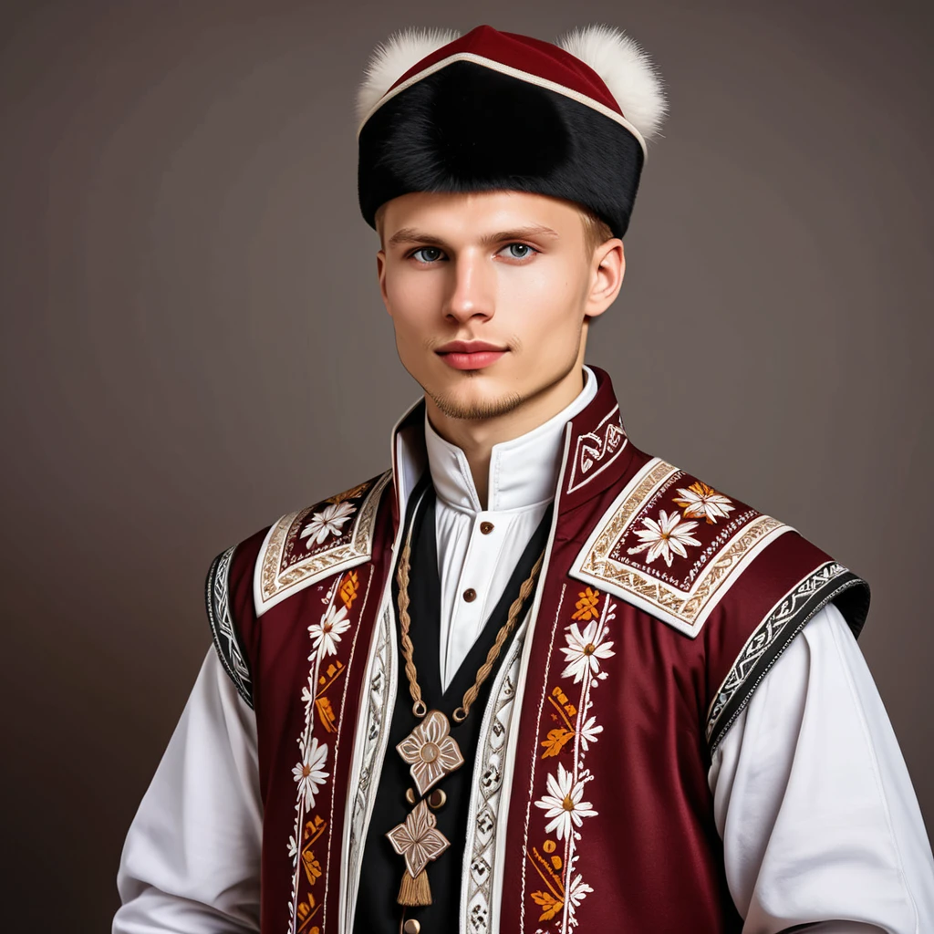 man in latvia folk outfit, vector graphics, strong contours
