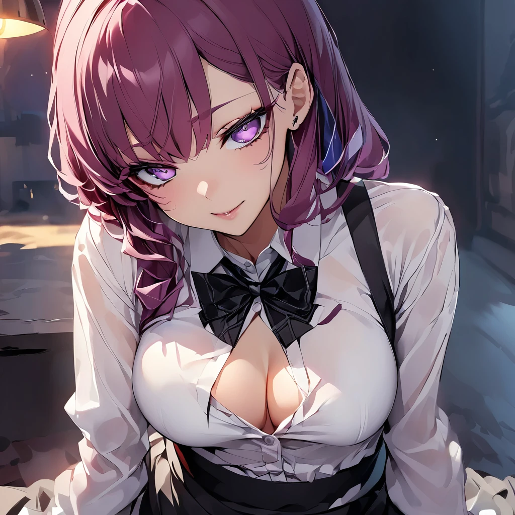 Kafka is a seductive young lady with short purple hair and purple eyes.,, score_9,_superior score_8_superior,