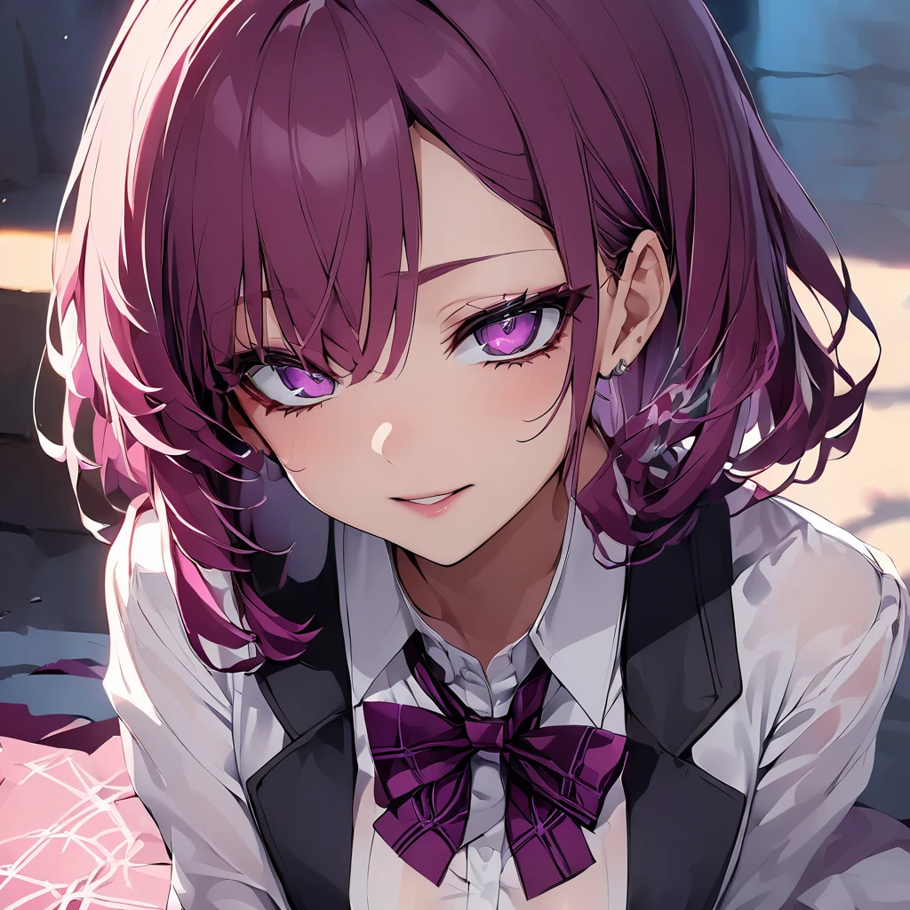 Kafka is a seductive young lady with short purple hair and purple eyes.,, score_9,_superior score_8_superior,
