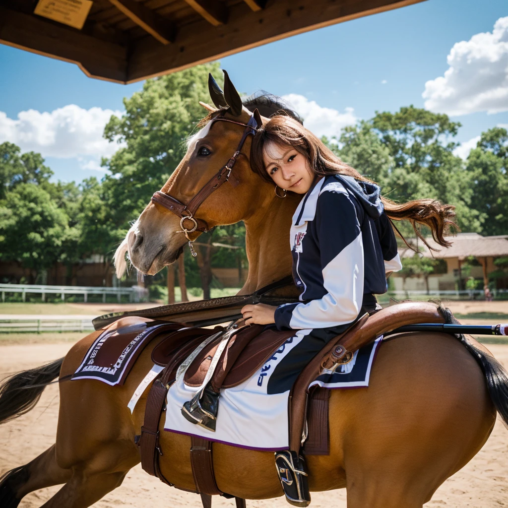 (((Pixel Perfect, Perfect in every detail))), Girl riding a wooden horse，Crying in pain，