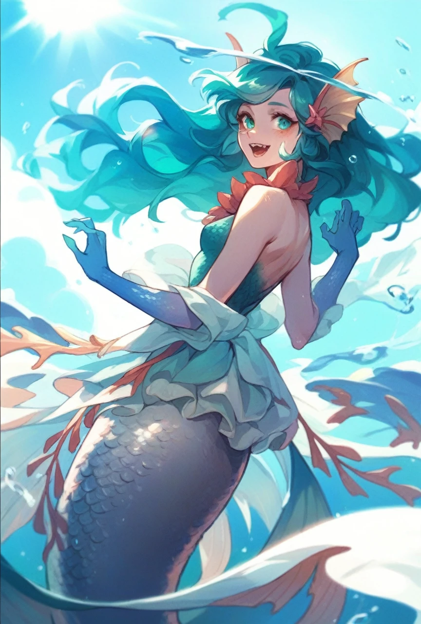 Mermaid girl , teal color hair