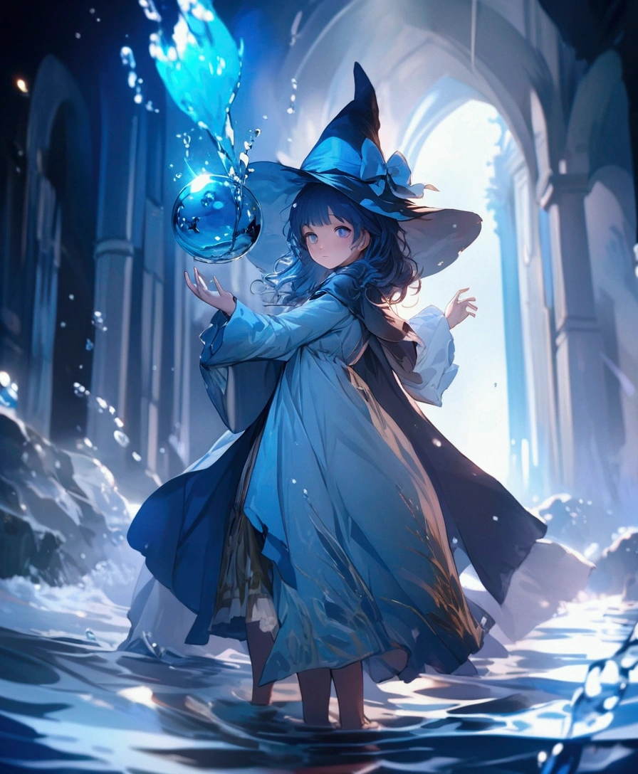 female (mage, age of 18, medium hair, blue hair, floating hair, ocean colored eyes, blue and silver robes, pale skin, serene face, glistening eyes) is conjuring water), (water is swirling around), beautiful underwater scene, colorful coral reefs, summery cool water flowing, (bubbles rising up, creating a prism effect), the noonday sun's rays penetrating the water, female is in an underwater cave. Normal hand, five fingers, detailed hand.
Quality: 4k, wallpaper of extremely detailed CG unit, masterpiece, high resolution, top-quality, top-quality real texture skin, hyper-realistic, increase the resolution, RAW photos, best quality, highly detailed, the wallpaper, cinematic lighting, ray trace, golden ratio.
Shot: Long shot, wide shot.