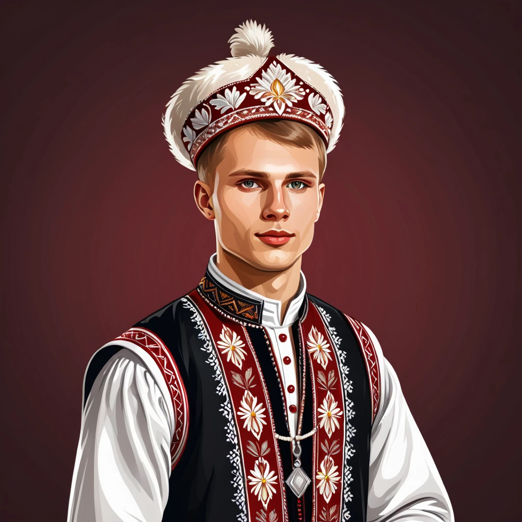 man in latvia folk outfit, vector graphics, strong contours
