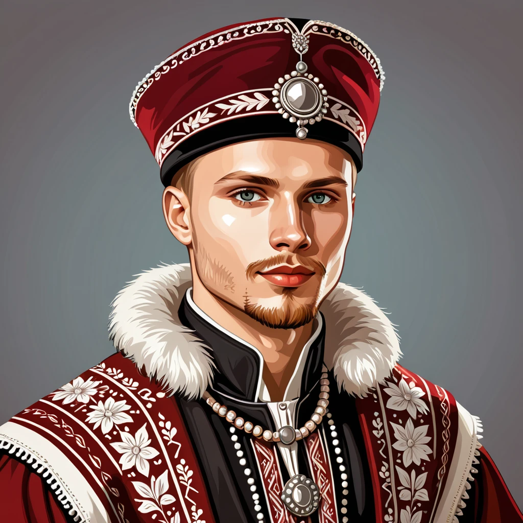 man in latvia folk outfit, vector graphics, strong contours