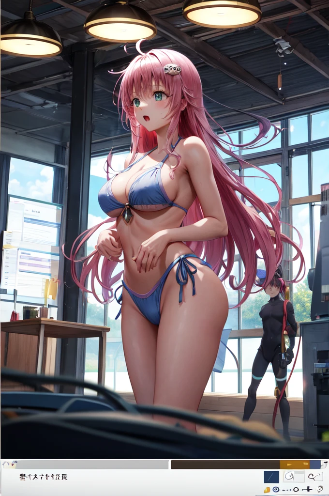 (masterpiece),(Highest quality)、(Very detailed)、(Very detailedなCG)、(Very delicate),(Perfect lighting),(8k)、(Dynamic Angle)、(Clear images)、Vibrant colors, woman、masterpiece、Highest quality、Written boundary depth、Cinema Lighting、masterpiece、Highest quality、Very detailed、colorful、Vibrant、Large Breasts、Thighature woman、alone、(masterpiece、Highest quality、High resolution、Anime Screen Capture、Anime Color)、(Perfect Anatomy、Beautiful attention to detail、Beautiful detail body、Beautiful breasts、Shiny)、Sexy mature anime woman standing outside in aswimsuit、((bikini))、performer、Embarrassed、Side bangs、Pink Hair、The eyes are round、Long Hair、Side bangs、Large Breasts、Large Breasts、Large Breasts、woman on top