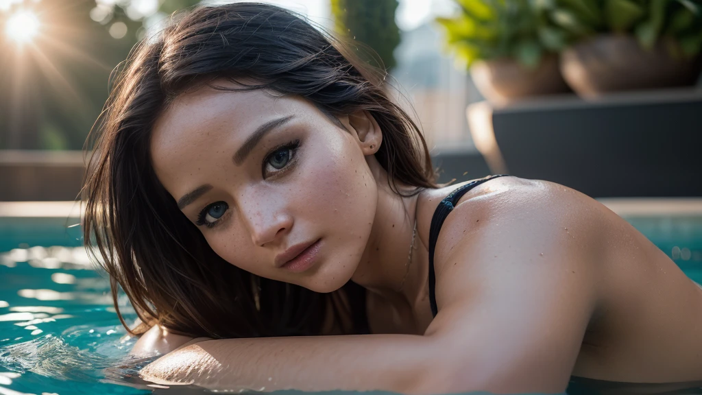 (awarded photo:1.3) off (Ultrarealistic:1.3),(Jumpy:1.3), uma mulher com biquini preto off costas, looking back, pele verdaoffira, com o rosto da Jennifer Lawrence, 5d canon, 85 mm, profundidaoff off campo, 8k, ultra nitioffz, RTX, octane, irreal, Dramatic light, Global illumination (by Artist WLOP:1.3),altamente offtalhado,(Black Wave Art:1.3),(Unconditional Art:1.3),(Agfacolor:1.3),(close up portrait:1.3),(Female One:1.4),(comely:1.4),(appealing:1.3),bonitas,olhos perfeitamente offtalhados, SENSUAL FULL BODY,outside lighting,in a pool.
