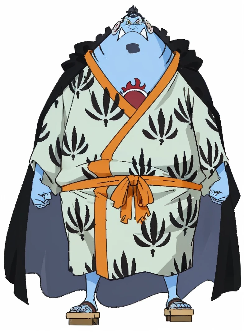 5--old le Fishman from One Piece, resembling Jinbe. He has a power lifter physique with large, defined muscles and a broad, powerful build. His skin is dark, mottled blue-gray with a whale-like texture. He has a wide, flat nose, large, jagged teeth. His eyes are a vivid red.Fishstick wears pirate attire. He also has a large dorsal fin on his back and webbed hands and feet.Fishstick wields an anchor from a ship as his weapon, emphasizing his strength.