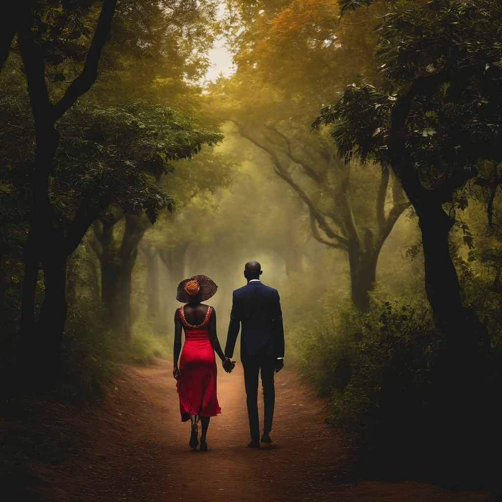 Un homme africain âgé de 29 ans parle avec une ville femme noir a la burinée par le temps âgé de 90ans dans une forêt sacrée