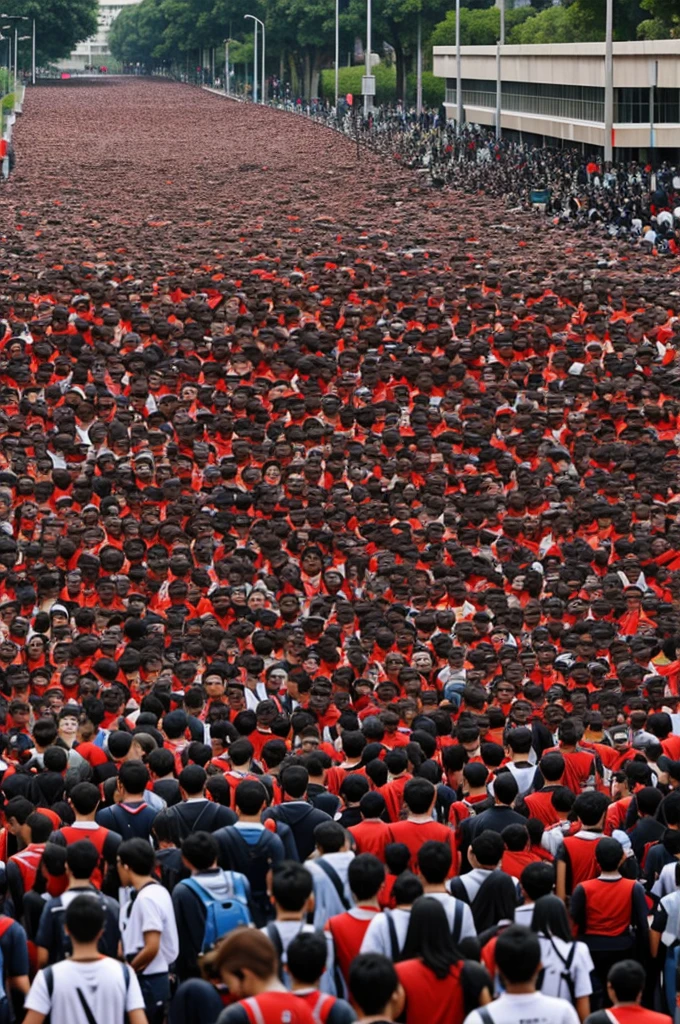 Thousands of bloody students on the university campus