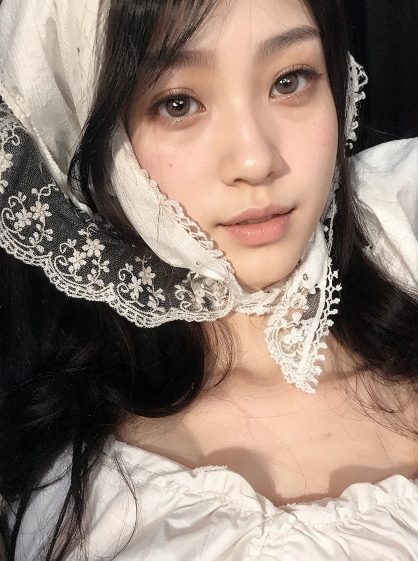 a beautiful chinese douyin, feminine, soft girl with white skin, has a black long wavy hair and bangs, and slim and small face, wearing pink 