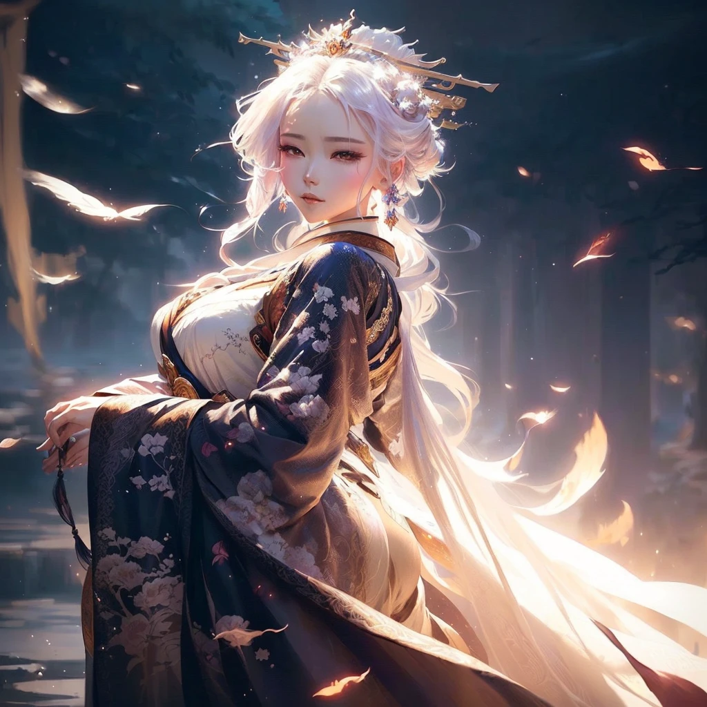 a woman in a long dress standing palacea girl in hanfu, flowing hair and long robes, ((a beautiful fantasy empress)), artwork in the style of guweiz, a beautiful fantasy empress, beautiful character painting, guweiz, beautiful digital artwork, by Yang J, guweiz on artstation pixiv