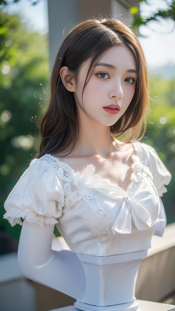 One woman,fully body photo,masutepiece, The highest image quality, High quality, the background is clear,Beautiful woman, Japanese, Detailed, Detailed eyes, Detailed skin, Beautiful skin, 超hight resolution, (reality: 1.4),Very beautiful woman, Slightly younger face, Beautiful skin, slender, (Ultra photo realsisim), (hight resolution), (8K), (Very detailed) (beautifully detailed eyes), (super detailed), (Detailed face), view the viewer, Fine details, Detailed face, Staring straight ahead, Staring straight ahead, photos realistic, Bright lighting, Professional Lighting, Black hair,poneyTail,a baby face,sixteen years old,Hairstyle: ponytail,wear a ribbon,Long ponytail hairstyle,winking,Clear sky, on grass, naked portrait, nude photography, shiny nipple, show armpit, no clothes, bare naked