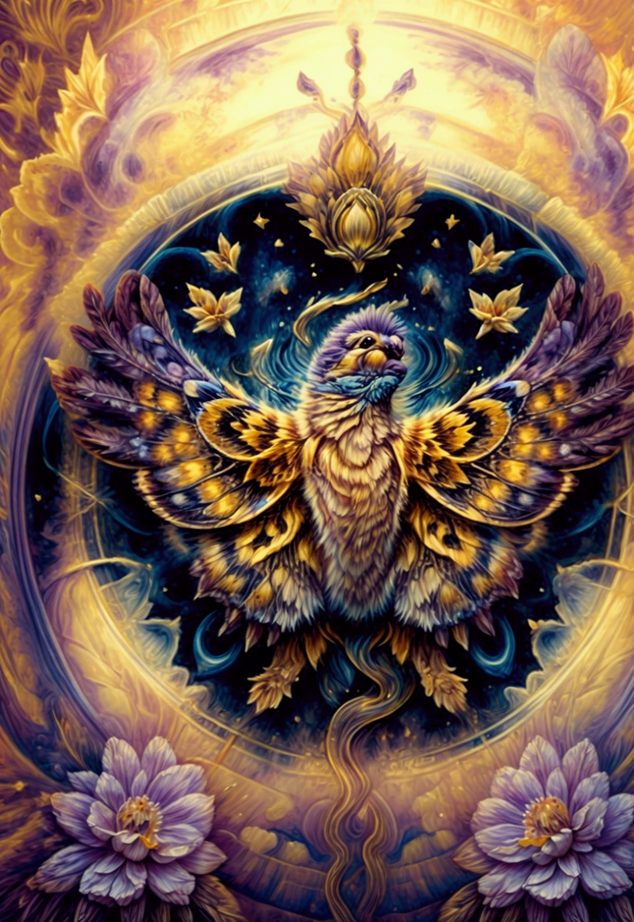 a field of beautiful tulip flowers, golden and purple butterflies flying,detailed floral arrangements, intricate petal textures, vibrant colors, natural lighting, cinematic composition, ethereal atmosphere, dreamlike quality, delicate butterfly wings, seamless integration, harmonious blend, photorealistic, highly detailed, 8k, best quality