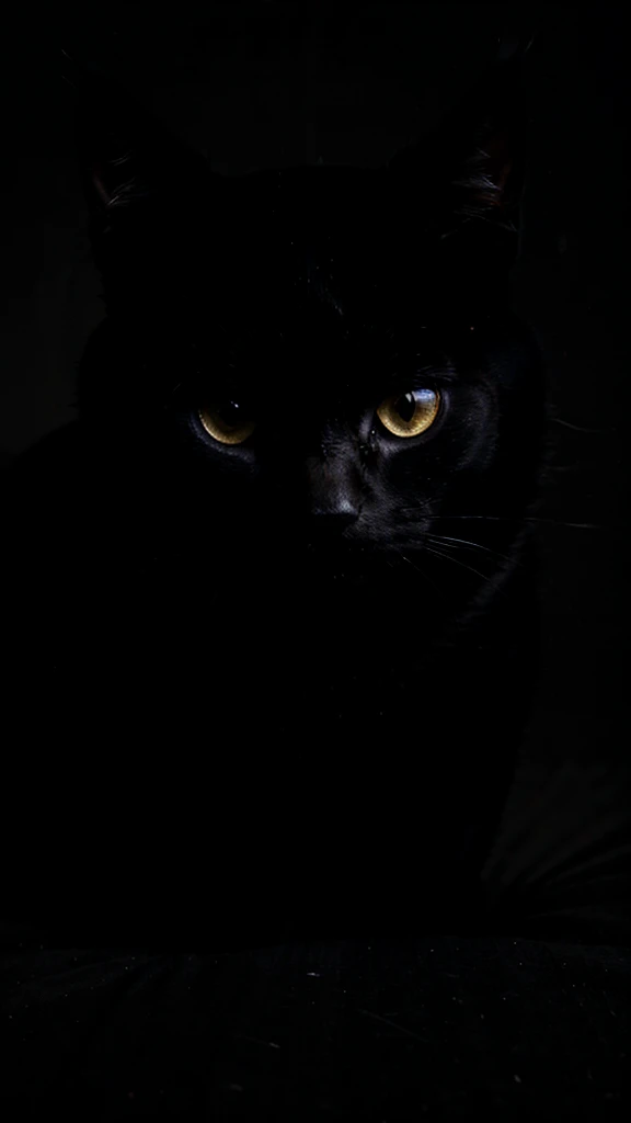black cat in the black background, close up, photography, for wallpaper