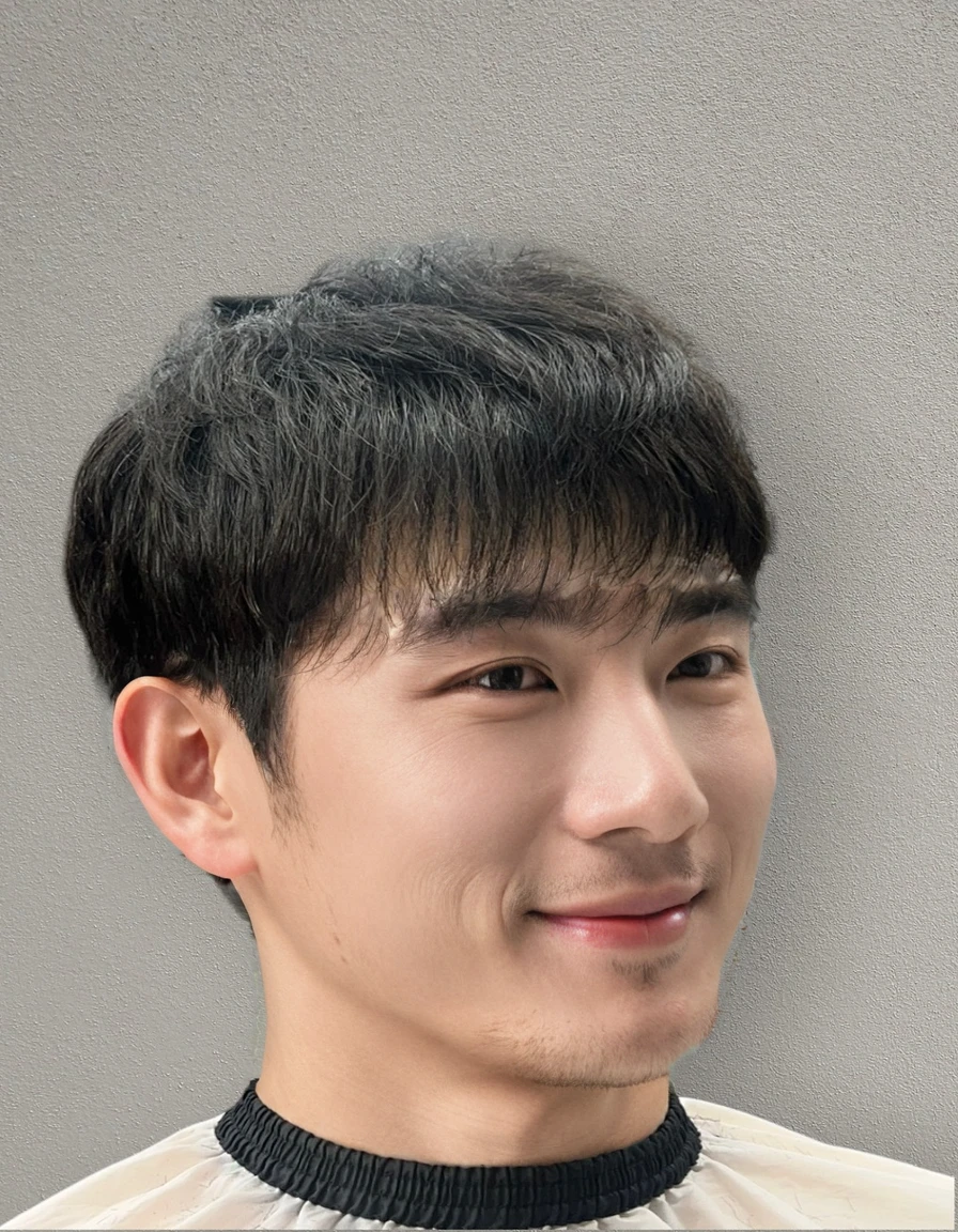 Best Quality, 8k, Masterpiece, (Portrait: 1.3), (photo realistic:1.4), (hyper realistic:1.4), Sharp Focus, looking at viewer, (smoother lighting:1.1), (increase cinematic lighting quality:0.9), realistic lighting, backlighting, light on face, ray trace, (brightening light:1.2), (Increase quality:1.4), sharp detail, (best quality real texture skin:1.4), finely detailed eyes, black_eyes, finely detailed face, 25 year old Korean man, smiling_face